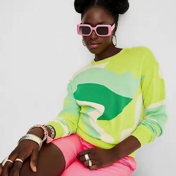 Future Collective Abstract Oversized Crewneck Sweater - Yellow/Green Size Large - Picture 2 of 5